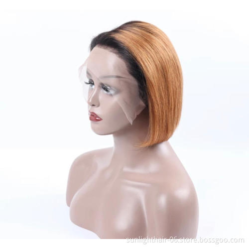 1B/27 1b/99j Ombre Color Human Hair Wigs With Baby Hair Pre Plucked Remy Brazilian Lace Bob Wigs Bleached Knots Human Hair Wig